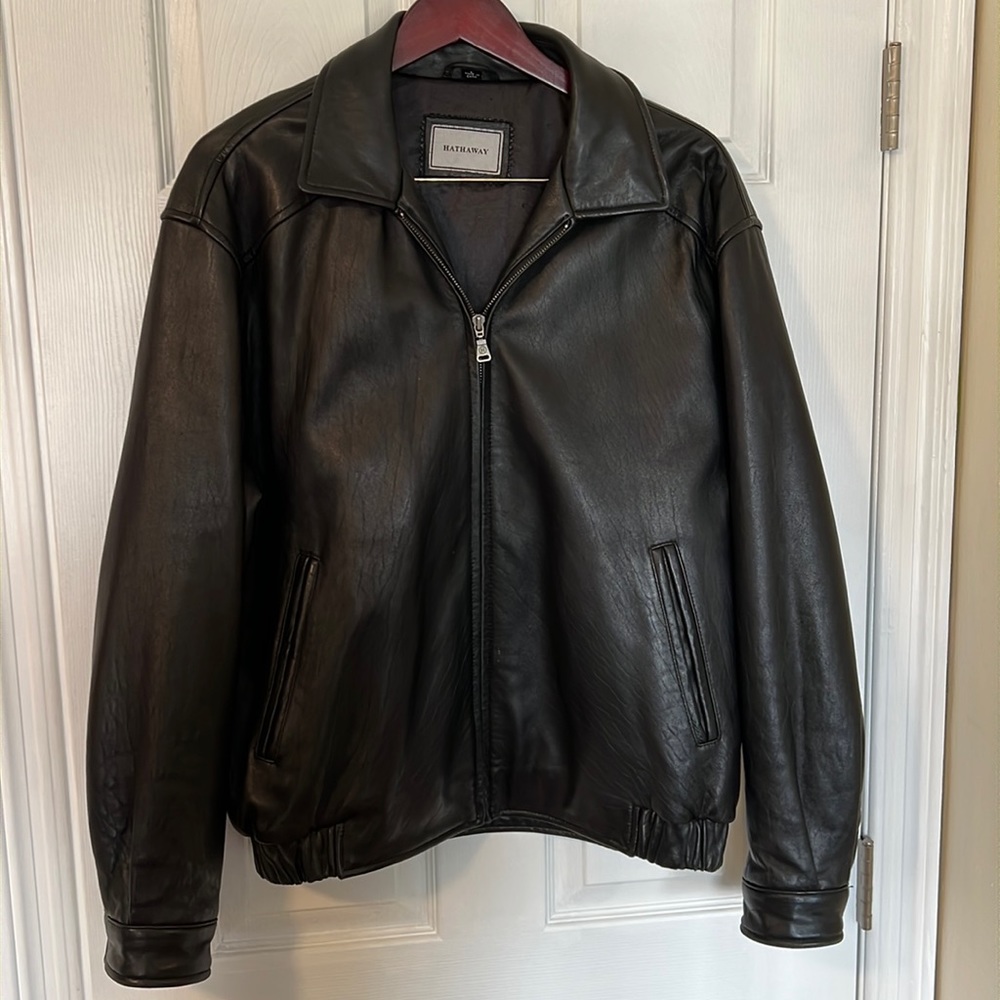 HATHAWAY Men’s Black Leather Jacket